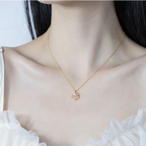 Fashion Jewelry Chain Pendant Necklace Delicate Design One Layer Crystal Moon Necklace For Women Gift Fine Jewelry