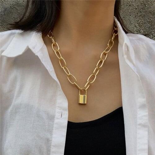 Pendant Punk Padlock Key Women Jewelry Necklace Layered Thick Retro Lock Chain