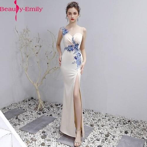 Beauty Emily Charming V Neck Lace Sleeveless Mermaid Evening Dress 2020 New Arrival Appliques Illusion Zipper Back Formal Dress