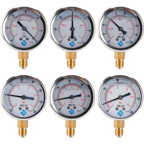 1/4 BSP Bottom Compound Pressure Vacuum Gauge Glycerine Filled 68mm -1/+10 Bar & -30-150inhg/psi