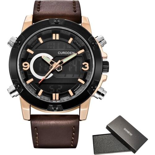 1pc / lot Brand Watches Mens Dual Time Digital Watch Fashion Leather Band Sport Chronograph Wristwatch Montres de Marque de Luxe