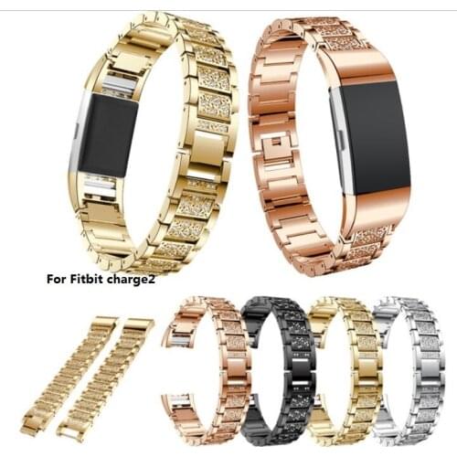 1pc. Fashion Crystal Diamond Watch Strap for Fit bit Charge 2 Watch Band Three-Bead Stainless Steel Ladies Replace Bracelet