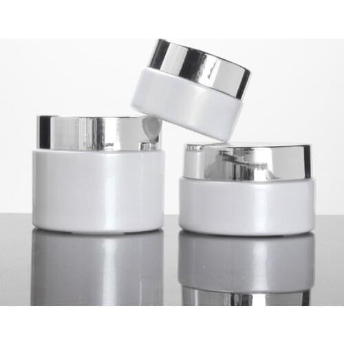 20G pearl white/blue/green/frosted glass jar pot shiny silver lid essence/eye cream/day cream/moisturizer cosmetic packing