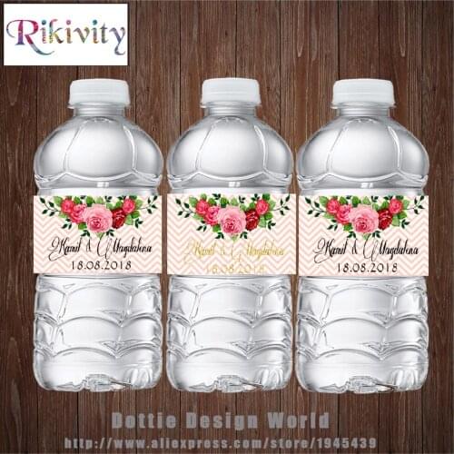 20 Pcs Personalized Rose Wedding Water Bottle Wine Labels Waterproof Candy Bar Wrapper Sticker Birthday Party Wedding Decoration