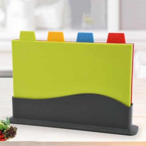 4Pcs/Set Wheats Straw Cutting Board Non-Slip Vegetable/Fruit/Meats/Bread Chopping Boards with Storage Base