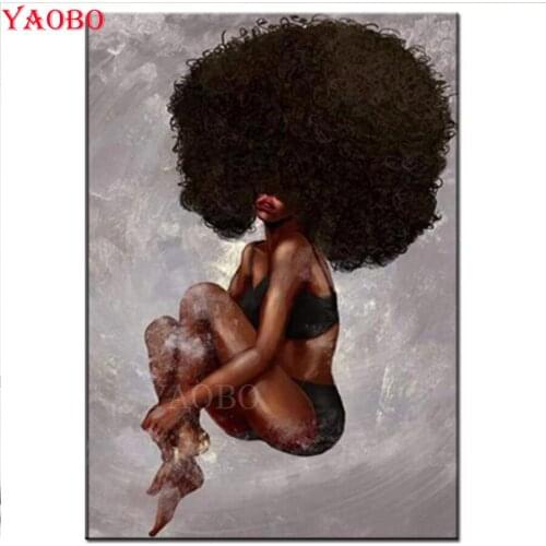 Diamond Painting African Woman Yoga Black Curly Hair Sexy Girl 5D Diamond Embroidery Cross Stitch Rhinestones Mosaic Handmade
