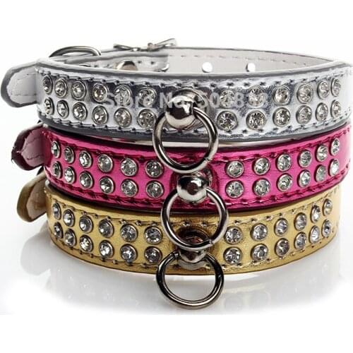 Diamond Dog Collar Blingbling Pu Dogs Pet Collar with Rhinestones S M L 3 Colors
