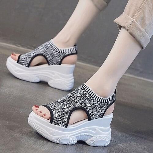 Wedge Sandals Womens Summer Fashion Thick-soled Inner Heightening Platform High Heels Elastic Footwear Womens Sports Sandals