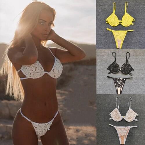 Brazilian Triangle Micro Bikini Set Women Hollow Swimsuit 2021 Swimwear Female Sexy Biquini Push Up Underwire Bra Bathing Suit
