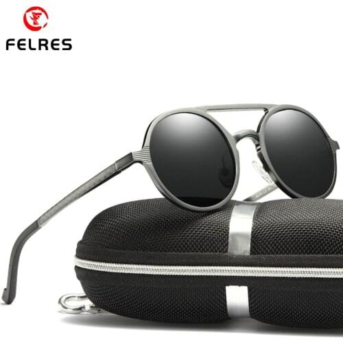 FELRES Aluminum Magnesium Frame Round Polarized Sunglasses For Men Outdoor Driving Fishing Anti-glare Glasses With Box 8576