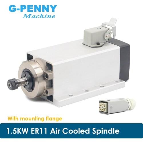 New Arrival! 1.5kw ER11 air cooled spindle motor with flange 4 pcs bearings square spindle motor wood working 0.01mm accuracy