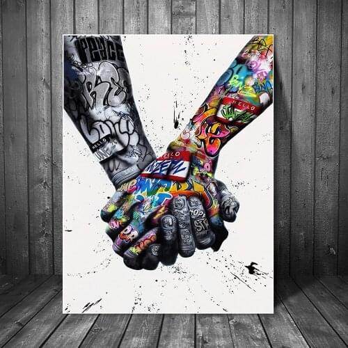 Graffiti Shake Hand In Hand Gesture Street Art Canvas Print Painting Modern Wall Picture Living Room Home Decoration Poster