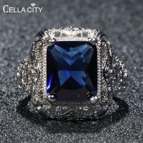 Cellacity Silver 925 Ring For Women Fine Jewelry With Square Gemstones Silver Rings Anniversary Rings Gift Wholesaie Size 6-10