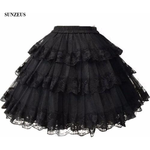 Short Underskirts For Costume Black / White Hard Tulle Petticoat 3 Layers Tiered Skirts Lolita Jupon Vintage BHA083