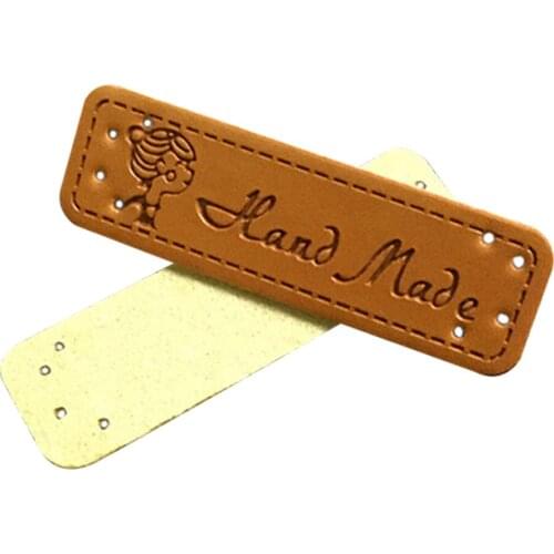 48Pcs Girl Hand Made Leather Lebels For T-Shirt Lovely Tags For Clothing Sewing Gift Leather Label Female Clothes Handmade Tag