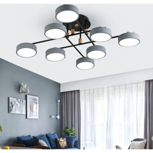 Gray Metal Lampshades Chandelier For Living Room Modern Round 220V LED Chandeliers White Bedroom Lighting Fixtures
