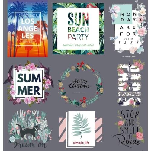 Flowers and plants Letter Ironing Transfers Patch Heat Press Stickers for Kids DIY Accessory Appliques Festival Patches Badges