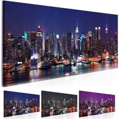 Wall Art Canvas Painting Pictures Poster 1 Set New York Building Night Scene Poster Modern Prints Home Decor Bedside Background