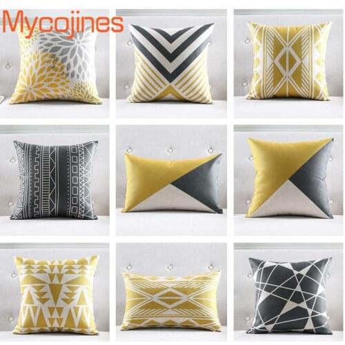 New Nordic Pillowcase Yellow Geometric Decorative Cushion Cover Grey Grid Sofa Throw Pillows Car Chair Home Decor Pillow Cover