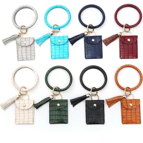 New Bracelet key chain Pu tassel bracelet pendant leather stone alligator Purse