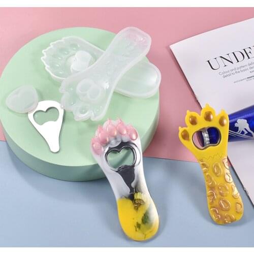 Cat Paw Bottle Opener Epoxy Resin Mold Keychain Pendant Silicone Mould Diy Crafts Jewelry Key Ring Decorations Casting Tools