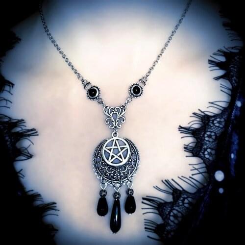 Black Onyx Pentagram Necklace, pentacle necklace, wiccan jewelry, gothic necklace
