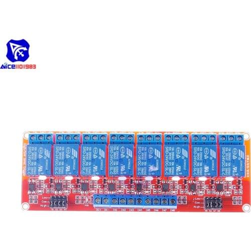 Diymore 5V/12V/24V 8 Channels Optocoupler Isolation Relay Module Board with High/Low Trigger Power Indicator Light for Ardiuno