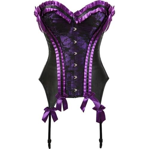 Sexy Womens Victorian Boned Lace up Corset Bustier Strapless Floral Gothic Vintage Corselet Overbust Corset Top