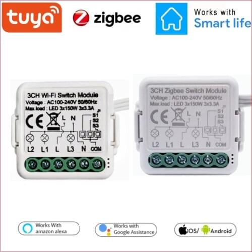 Tuya Smart Zigbee/wifi Wireless On-off Device MINI 3-way Dual-control Concealed Switch Modification Work With Google Home Alexa