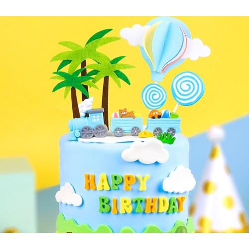 Cake Decoration Cute Blue Small Train Toy Suit Doll Ornaments Decors For Baby child Birthday Party Dessert Supplies Deco Gift