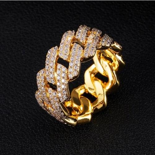 US7 Iced Out 2 Rows Zircon Ring Men Prong Setting Gold Silver Color Bling Cubic Zirconia Cuban Ring Charm Hip Hop Jewelry