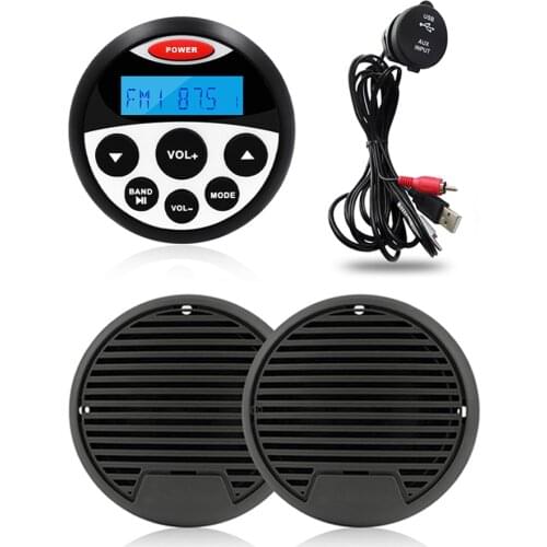 Watertight Marine Stereo Audio Bluetooth Radio FM AM Receiver Car MP3 Player+3" Marine Speaker+Boat USB Cable For ATV Bath Yacht