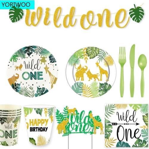 YORIWOO Kids Wild One Birthday Party Disposable Tableware Set Jungle Theme Paper Plate Cup Napkin Wedding Decoration Baby Shower