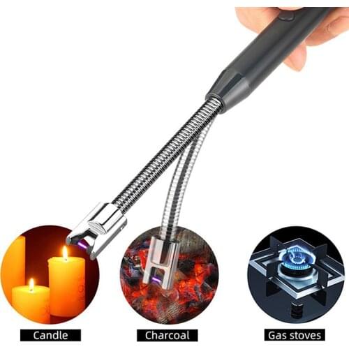 New 360 Rotation Arc BBQ Lighter Kitchen Gas Stove Plasma Lighter Windproof Flameless Electric Candle Lighters With Hook Outdoor