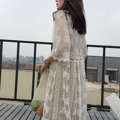 Mori Girl Lace Embroidery Shirt Blouse Summer Sunscreen Shawl Bikini Cover Up Beach Coat Oversize Sexy Womens Hippie Boho Wear