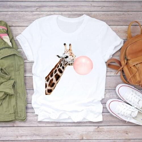 Women Cartoon Giraff Kawaii Animal Fashion 90s Print Lady T-shirts Top Womens Stylish T Shirt Ladies Summer Tee T-Shirt