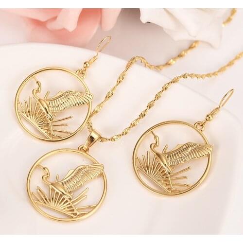 Gold new zealand bird earrings pendant necklace jewelry sets for women dollar coin wedding party Jewelry girls charm gifts