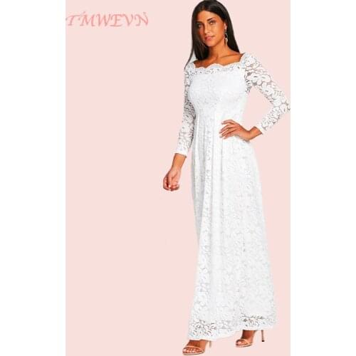 TMWEVN Women Brand White Lace Dresses Sexy Off Shoulder Vestido De Festa Tunic Slim Evening Party Long Dress