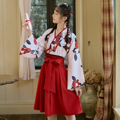 Japanese Sweet And Cute Student Cardigan Kimono Traditional Jacket + Lace Skirt Female Two-piece Suit
