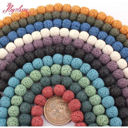 10mm Round Sponge Beads Round Lava Rock Volcanic Stone Loose Beads for DIY Accessories Women Men Fashion Jewelry Making 15"