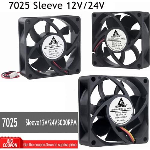 2pcs 70mm 70x25x70 25mm 7cm DC cooling fan 12V 24V 2pin 3pin air flow cooler fan New