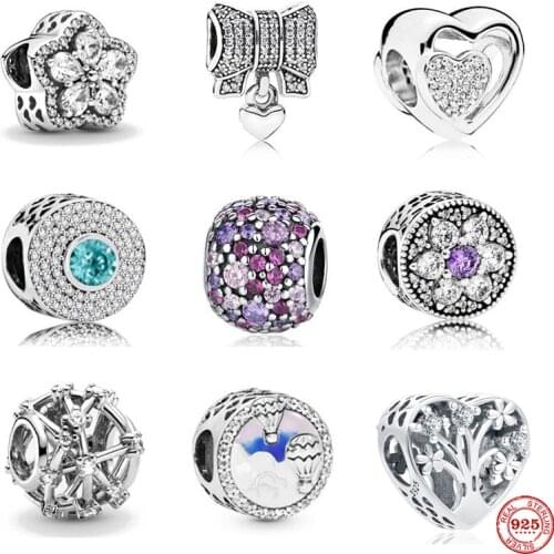 2021 New Arrival 925 Sterling Silver flower heart bow tree pave diy Bead Charm Fit Original Pandora Bracelet Silver Jewelry Gift