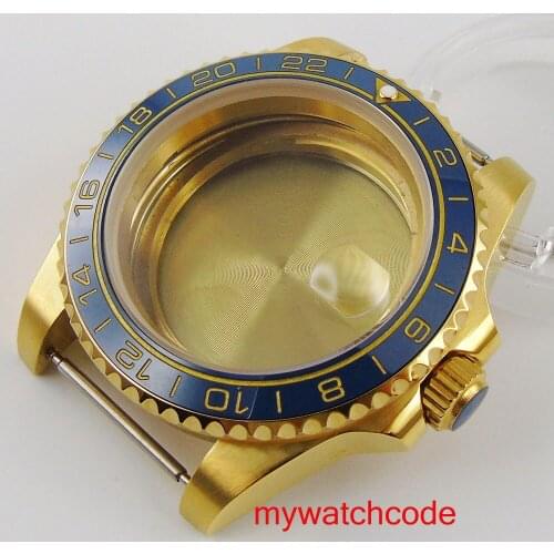 40MM Bliger 316L stainless steel Gold Coated blue dial Watch Case Fit MIYOTA 8215 DG Mingzhu2813 automatic movement