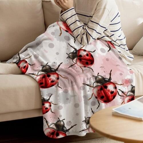 Watercolor Ladybug Paint Printed Flannel Blanket Soft Throw Blanket Machine Washable Blankets For Bed Sofa