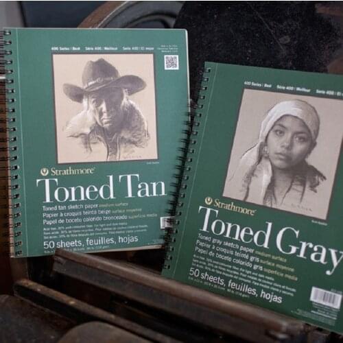 American Strathmore Warm Brown Cool Grey Sketchbook Sketch Paper/Paper Roll Black Cardboard Colored Pencil Charcoal Book