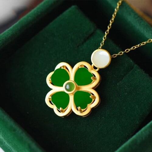 White/green jade chain pendant necklace 45cm FPPJ wholesale beads nature flower/bamboo