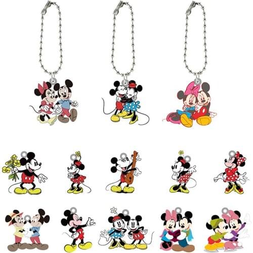 Disney Mickey Minnie Theme Cartoon Couple Acrylic Doll Keychain Boy Girl Fashion Jewelry Keychain