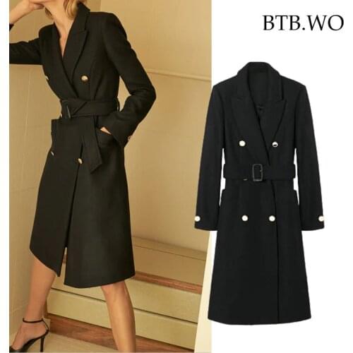 BTB.WO Za Women Trench Coat 2021 Fashion Windbreaker Long Jacket Ladies Vintage With Belt Women Autumn Coat
