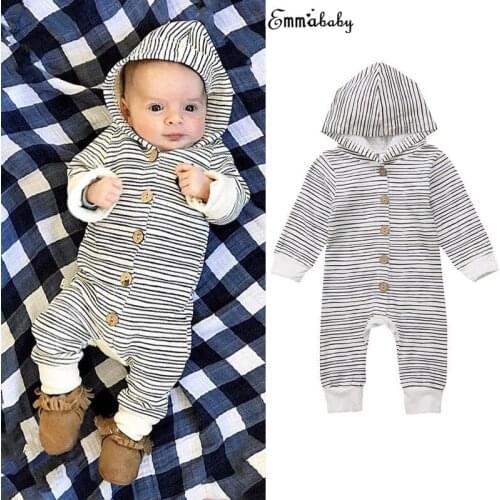 Toddler Lovely Infant Baby Girls Boys Hoodie Clothes Striped Romper Long Sleeve Jumpsuit Tracksuit Outfits Pajamas Clothing