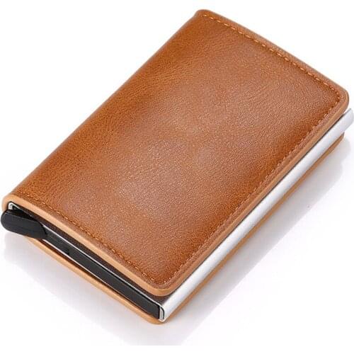 Men Business Wallet Long Automatic RFID Card Holder Credit Card Holder Aluminum Wallet PU Leather Protective Cover Hand Bag